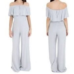 Wildfox Harlow Off-The-Shoulder Striped Chambray Wide-Leg jumpsuit- XS